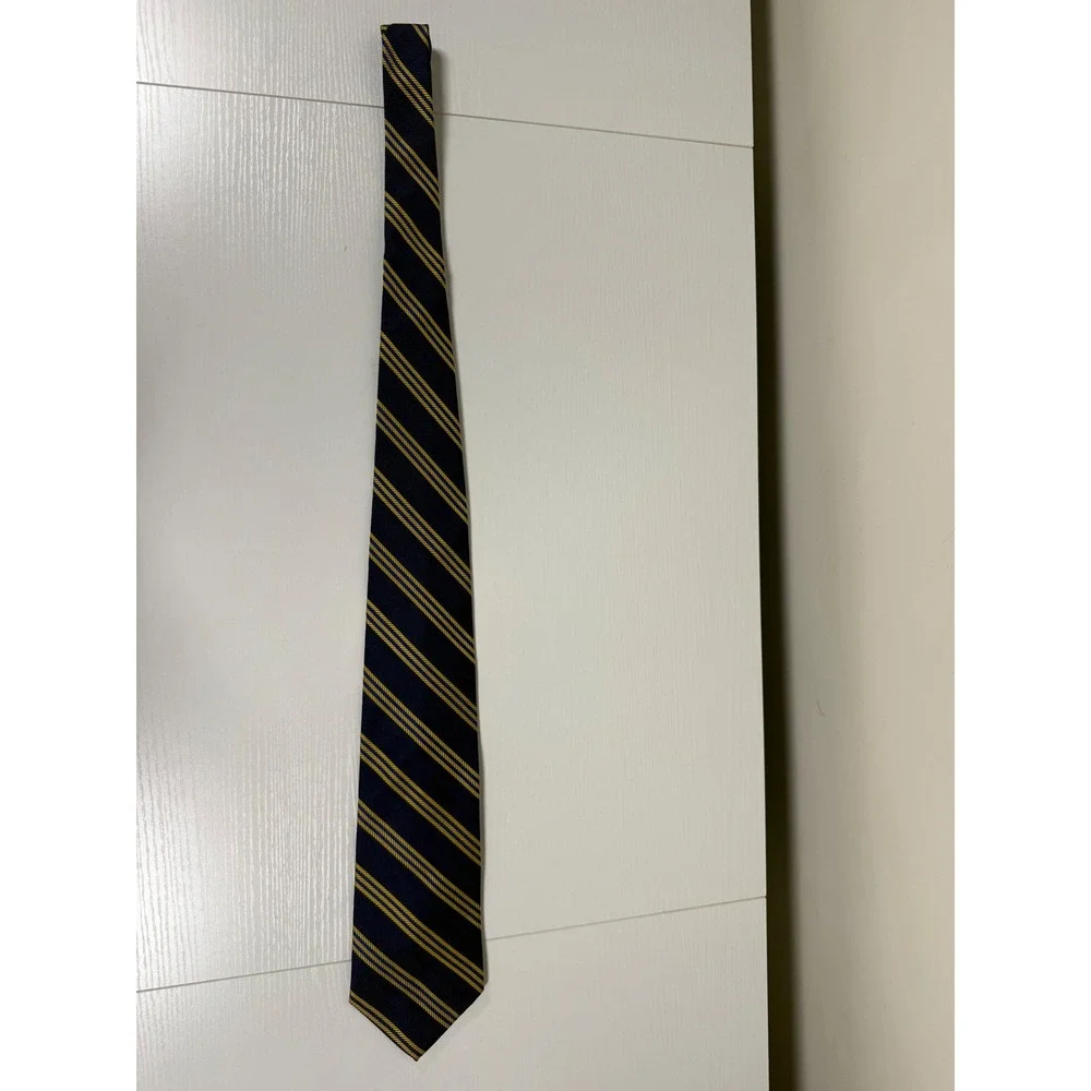 Brooks Brothers Makers Silk Tie Navy Blue Gold Repp Stripe Herringbone USA Made